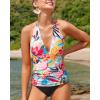 imageYonique Womens Two Piece Swimsuits Tummy Control Tankini Plus Size Bathing Suit Halter V Neck SwimwearColorful Floral