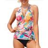 imageYonique Womens Two Piece Swimsuits Tummy Control Tankini Plus Size Bathing Suit Halter V Neck SwimwearColorful Floral