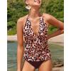imageYonique Womens Two Piece Swimsuits Tummy Control Tankini Plus Size Bathing Suit Halter V Neck SwimwearLeopard