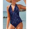 imageYonique Womens Two Piece Swimsuits Tummy Control Tankini Plus Size Bathing Suit Halter V Neck SwimwearNavy Blue Stripes