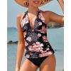 imageYonique Womens Two Piece Swimsuits Tummy Control Tankini Plus Size Bathing Suit Halter V Neck SwimwearOrange Floral