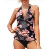 imageYonique Womens Two Piece Swimsuits Tummy Control Tankini Plus Size Bathing Suit Halter V Neck SwimwearOrange Floral
