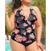imageYonique Womens Two Piece Swimsuits Tummy Control Tankini Plus Size Bathing Suit Halter V Neck SwimwearOrange Floral