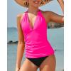 imageYonique Womens Two Piece Swimsuits Tummy Control Tankini Plus Size Bathing Suit Halter V Neck SwimwearPink