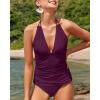 imageYonique Womens Two Piece Swimsuits Tummy Control Tankini Plus Size Bathing Suit Halter V Neck SwimwearPurple