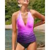 imageYonique Womens Two Piece Swimsuits Tummy Control Tankini Plus Size Bathing Suit Halter V Neck SwimwearPurple Gradient