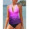 imageYonique Womens Two Piece Swimsuits Tummy Control Tankini Plus Size Bathing Suit Halter V Neck SwimwearPurple Gradient