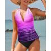 imageYonique Womens Two Piece Swimsuits Tummy Control Tankini Plus Size Bathing Suit Halter V Neck SwimwearPurple Gradient