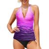 imageYonique Womens Two Piece Swimsuits Tummy Control Tankini Plus Size Bathing Suit Halter V Neck SwimwearPurple Gradient