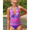 imageYonique Womens Two Piece Swimsuits Tummy Control Tankini Plus Size Bathing Suit Halter V Neck SwimwearPurple Tribal