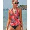 imageYonique Womens Two Piece Swimsuits Tummy Control Tankini Plus Size Bathing Suit Halter V Neck SwimwearRed Floral