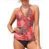 imageYonique Womens Two Piece Swimsuits Tummy Control Tankini Plus Size Bathing Suit Halter V Neck SwimwearRed Floral