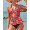 imageYonique Womens Two Piece Swimsuits Tummy Control Tankini Plus Size Bathing Suit Halter V Neck SwimwearRed Floral