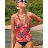 imageYonique Womens Two Piece Swimsuits Tummy Control Tankini Plus Size Bathing Suit Halter V Neck SwimwearRed Floral
