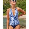 imageYonique Womens Two Piece Swimsuits Tummy Control Tankini Plus Size Bathing Suit Halter V Neck SwimwearTie Dye and Blue
