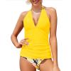 imageYonique Womens Two Piece Swimsuits Tummy Control Tankini Plus Size Bathing Suit Halter V Neck SwimwearYellow Floral