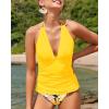 imageYonique Womens Two Piece Swimsuits Tummy Control Tankini Plus Size Bathing Suit Halter V Neck SwimwearYellow Floral