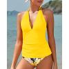 imageYonique Womens Two Piece Swimsuits Tummy Control Tankini Plus Size Bathing Suit Halter V Neck SwimwearYellow Floral