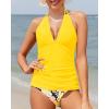 imageYonique Womens Two Piece Swimsuits Tummy Control Tankini Plus Size Bathing Suit Halter V Neck SwimwearYellow Floral