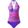 imageYonique Womens Two Piece Swimsuits Tummy Control Tankini Plus Size Bathing Suit Halter V Neck SwimwearPurple Tribal