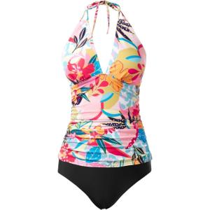 imageYonique Womens Two Piece Swimsuits Tummy Control Tankini Plus Size Bathing Suit Halter V Neck SwimwearColorful Floral
