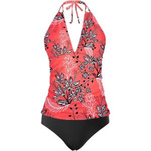 imageYonique Womens Two Piece Swimsuits Tummy Control Tankini Plus Size Bathing Suit Halter V Neck SwimwearRed Floral