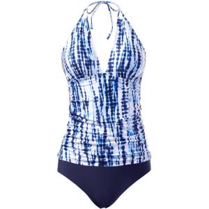 imageYonique Womens Two Piece Swimsuits Tummy Control Tankini Plus Size Bathing Suit Halter V Neck SwimwearTie Dye and Blue