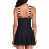 imageYonique One Piece Swimsuits for Women Modest Tummy Control Swimdress Vintage Bathing Suits Skirt SwimwearBlack  White Stripe