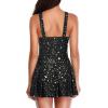 imageYonique One Piece Swimsuits for Women Modest Tummy Control Swimdress Vintage Bathing Suits Skirt SwimwearBlack Star