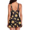 imageYonique One Piece Swimsuits for Women Modest Tummy Control Swimdress Vintage Bathing Suits Skirt SwimwearBlack Sun and Moon