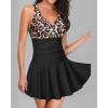imageYonique One Piece Swimsuits for Women Modest Tummy Control Swimdress Vintage Bathing Suits Skirt SwimwearBlack and Leopard