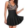 imageYonique One Piece Swimsuits for Women Modest Tummy Control Swimdress Vintage Bathing Suits Skirt SwimwearBlack and Leopard