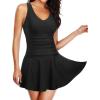 imageYonique One Piece Swimsuits for Women Modest Tummy Control Swimdress Vintage Bathing Suits Skirt SwimwearBlack1