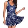 imageYonique One Piece Swimsuits for Women Modest Tummy Control Swimdress Vintage Bathing Suits Skirt SwimwearBlue