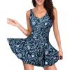imageYonique One Piece Swimsuits for Women Modest Tummy Control Swimdress Vintage Bathing Suits Skirt SwimwearBlue Floral