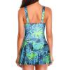 imageYonique One Piece Swimsuits for Women Modest Tummy Control Swimdress Vintage Bathing Suits Skirt SwimwearBlue Tropical Leaf