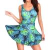 imageYonique One Piece Swimsuits for Women Modest Tummy Control Swimdress Vintage Bathing Suits Skirt SwimwearBlue Tropical Leaf