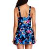 imageYonique One Piece Swimsuits for Women Modest Tummy Control Swimdress Vintage Bathing Suits Skirt SwimwearBlue and Flower