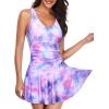 imageYonique One Piece Swimsuits for Women Modest Tummy Control Swimdress Vintage Bathing Suits Skirt SwimwearPink  Tie Dye