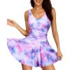 imageYonique One Piece Swimsuits for Women Modest Tummy Control Swimdress Vintage Bathing Suits Skirt SwimwearPink  Tie Dye