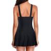 imageYonique One Piece Swimsuits for Women Modest Tummy Control Swimdress Vintage Bathing Suits Skirt SwimwearPure Black