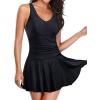 imageYonique One Piece Swimsuits for Women Modest Tummy Control Swimdress Vintage Bathing Suits Skirt SwimwearPure Black