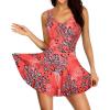 imageYonique One Piece Swimsuits for Women Modest Tummy Control Swimdress Vintage Bathing Suits Skirt SwimwearRed Floral