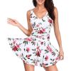 imageYonique One Piece Swimsuits for Women Modest Tummy Control Swimdress Vintage Bathing Suits Skirt SwimwearWhite Floral