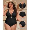 imageYonique Women Plus Size One Piece Swimsuit Tummy Control Bathing Suits Lace up Plunge SwimwearBlack