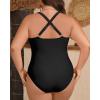 imageYonique Women Plus Size One Piece Swimsuit Tummy Control Bathing Suits Lace up Plunge SwimwearBlack