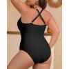 imageYonique Women Plus Size One Piece Swimsuit Tummy Control Bathing Suits Lace up Plunge SwimwearBlack