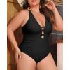 imageYonique Women Plus Size One Piece Swimsuit Tummy Control Bathing Suits Lace up Plunge SwimwearBlack