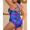 imageYonique Women Plus Size One Piece Swimsuit Tummy Control Bathing Suits Lace up Plunge SwimwearBlue Leaves