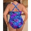 imageYonique Women Plus Size One Piece Swimsuit Tummy Control Bathing Suits Lace up Plunge SwimwearBlue Leaves